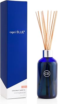 Capri Blue Coconut Santal Reed Diffuser Set - Includes Reed Diffuser Sticks, Fragrance Oil, and Glass Bottle - Luxury Scented Room Fresheners - Cobalt Blue 8 fl oz