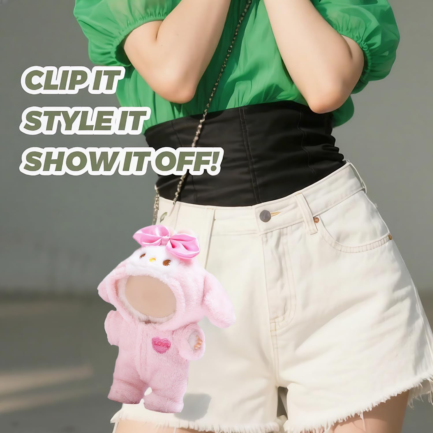 17cm Doll Clothes Set, Faux Animal Style Adorable Onesie Outfit for Keychain Dolls Dress-Up (Pink, No Doll Included)
