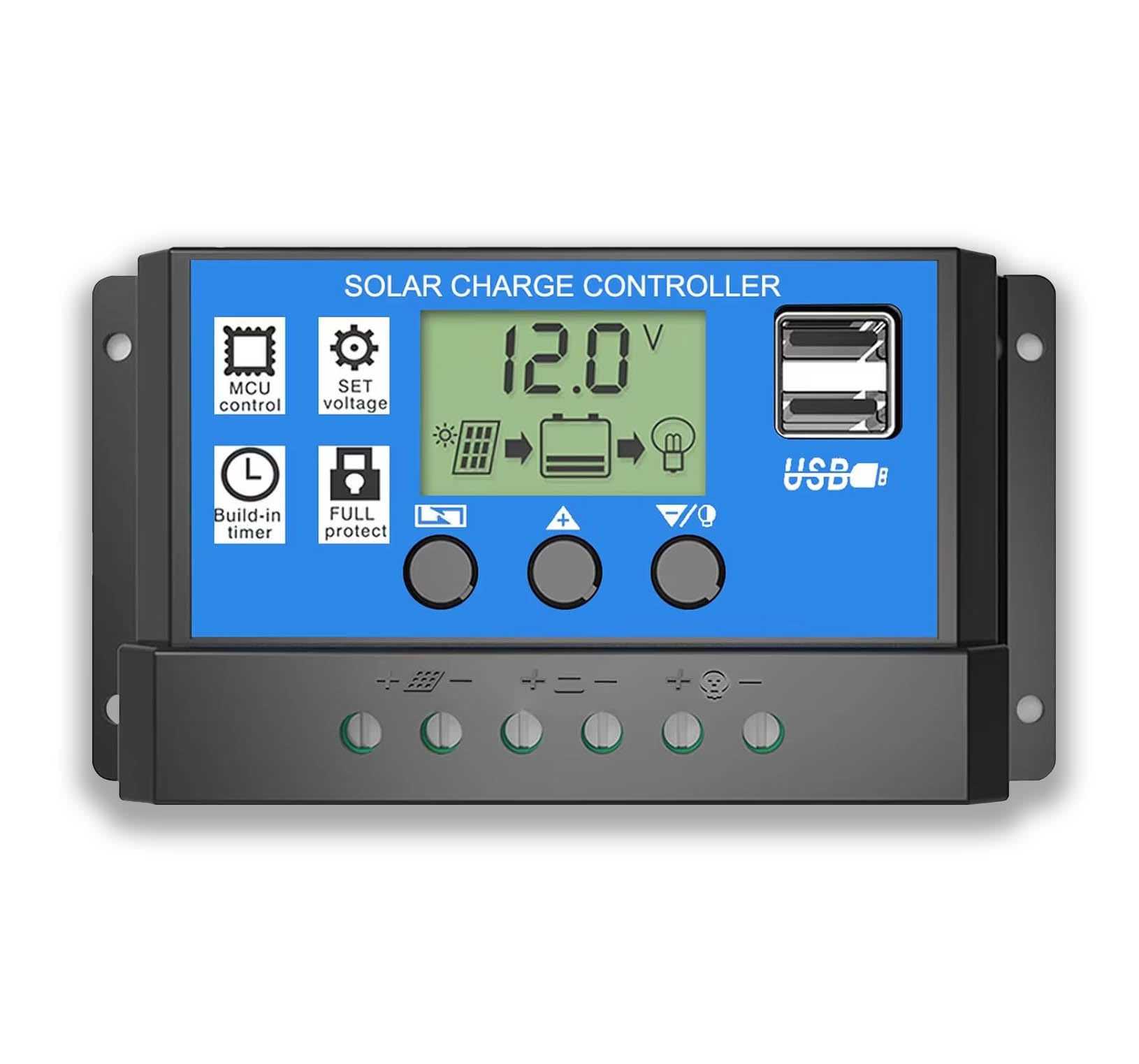 Lowenergie 20A 12V/24V Solar Charge Controller with LCD Display Auto Regulator Timer Solar Panel Battery Lamp LED Lighting Overload Protection