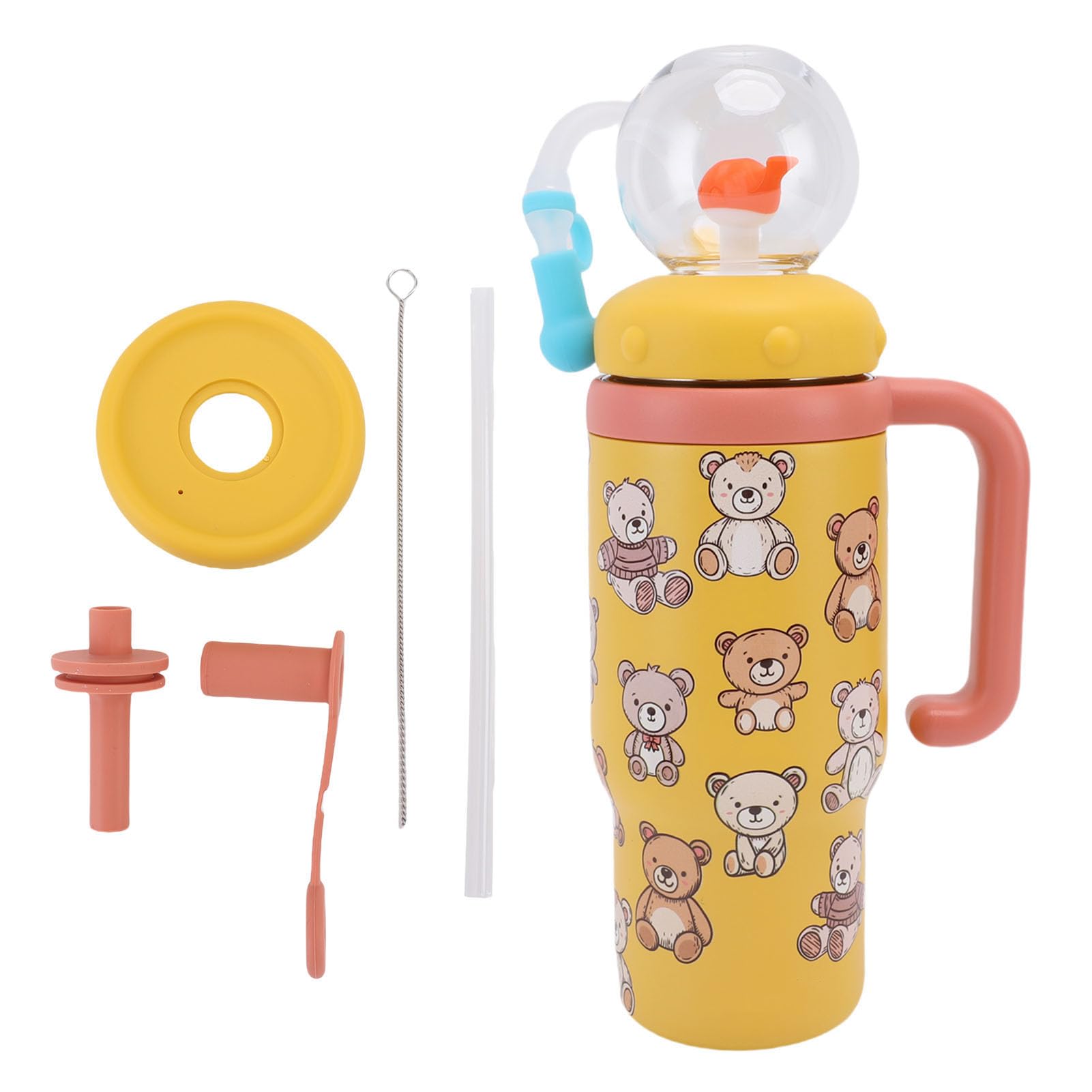 Rosvola Tazza con Beccuccio per Bambini con Fontana a Forma di Balena da 710 Ml con Manico e Cannuccia, Bottiglia D'acqua e Divertente per Esterni, Plastica e Acciaio Inossidabile (YELLOW)