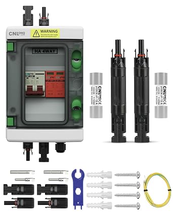 Solar Disconnect Switch 32 Amp DC 500V Circuit Breaker with 15A Fuse & Lightning Surge Protector Arrester and IP65 Breaker Box Plug-and-Play for Outdoor Solar Panel System