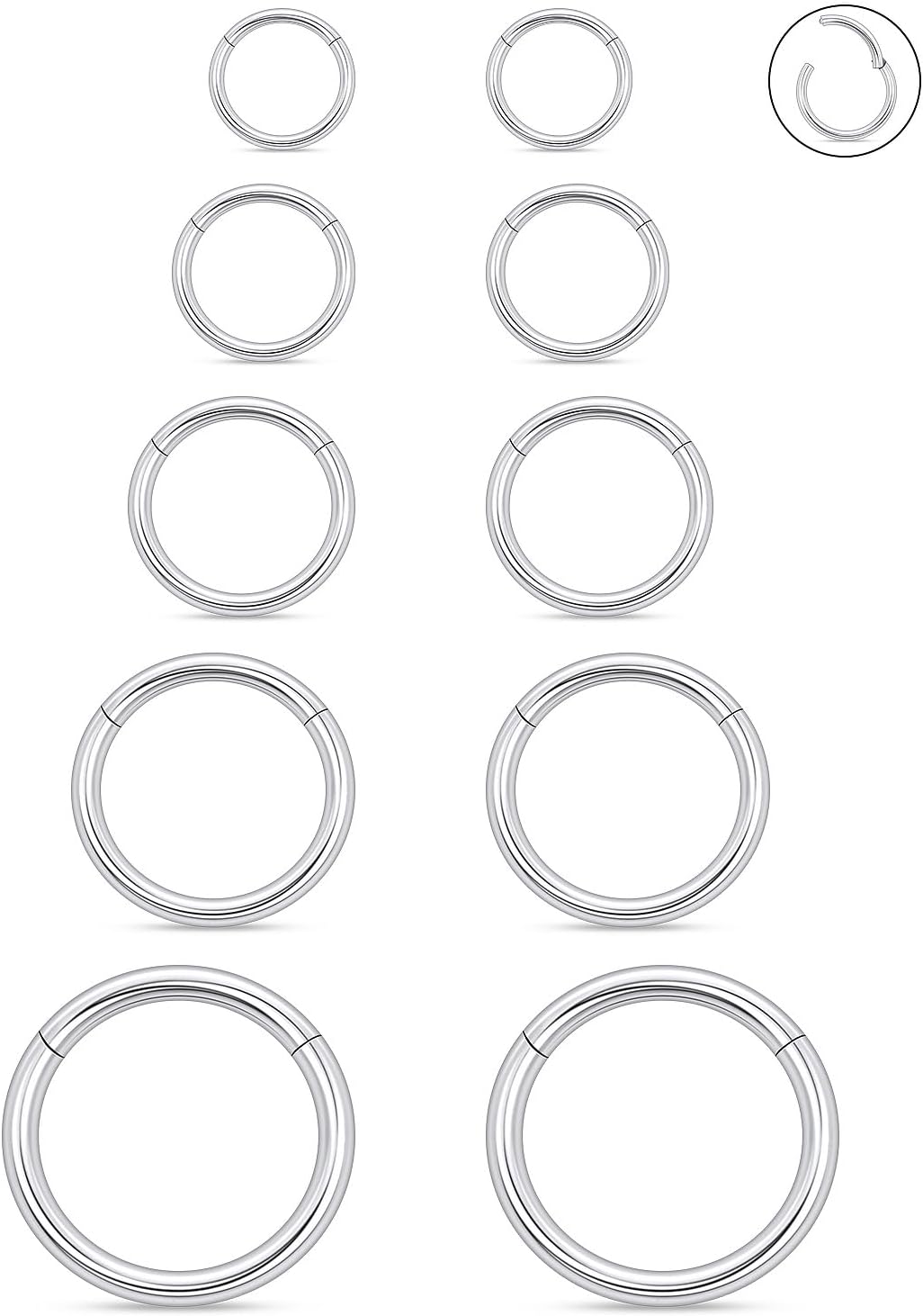 20/18/16/14g Multicolor Septum/Nose/Lip/Cartilage/Helix/Conch/Tragus/Daith Clicker Rings Earrings Surgical Steel Smile Piercings Jewelry for Women Men