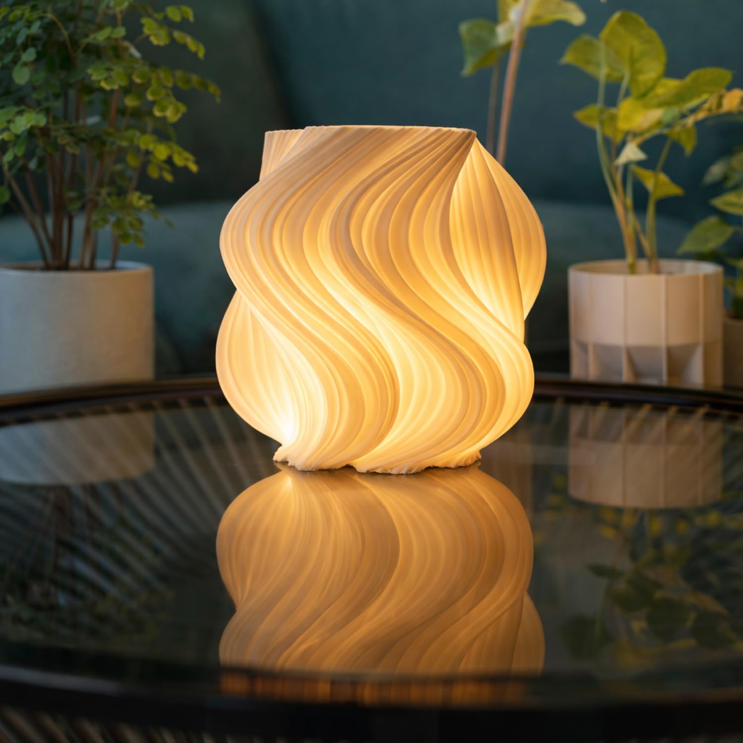 Lámpara Wave Translúcida Texturizada, Luz de Ambiente para Decoración de Interiores, Lámpara de Mesa
