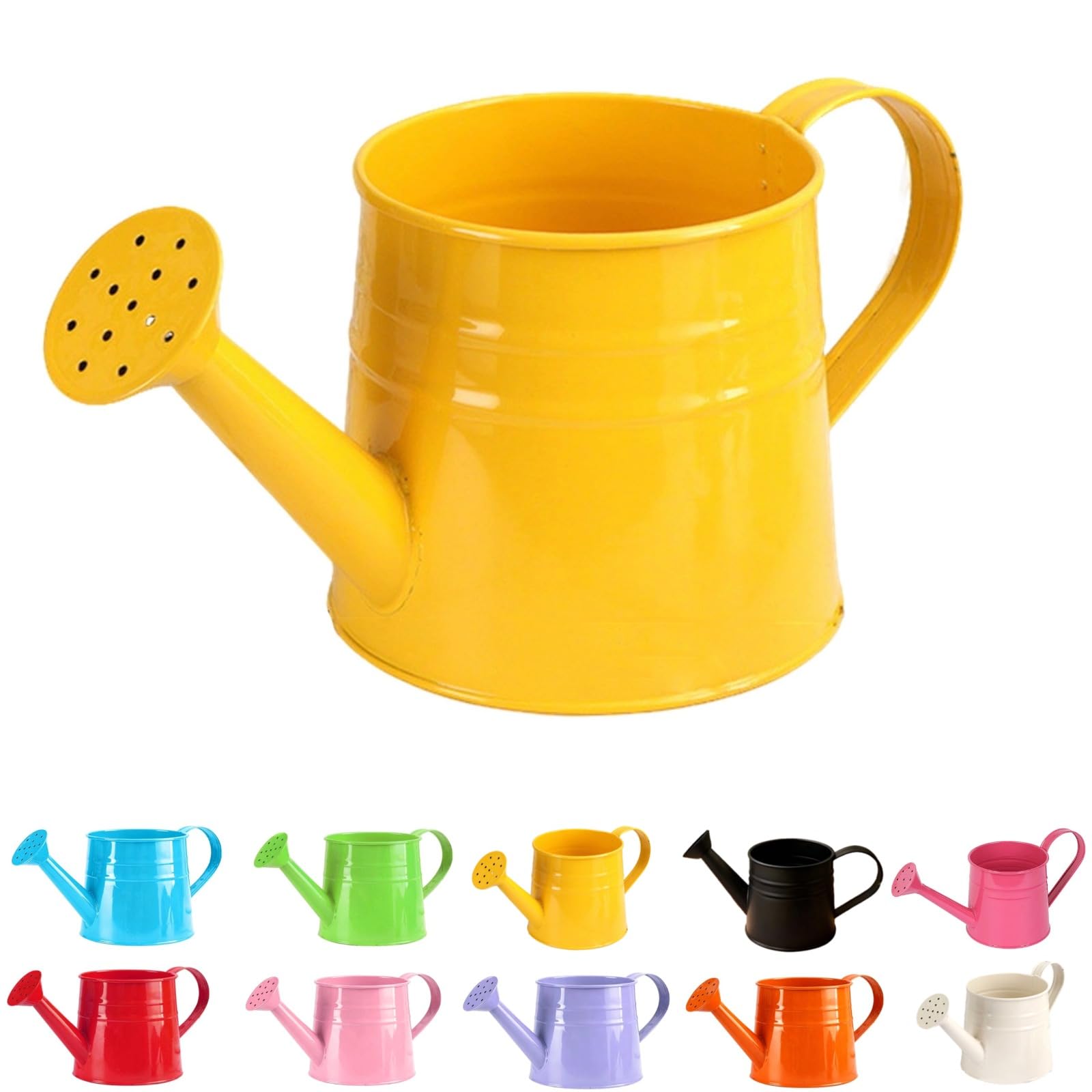 Metal Watering Can Mini,1L Vintage Galvanised Steel Watering Pot with Long Spout,Rust Resistant Lightweight Watering Can for Indoor Outdoor Garden Plants Kids Adult (Yellow, 24.5x12x13cm) — image 1