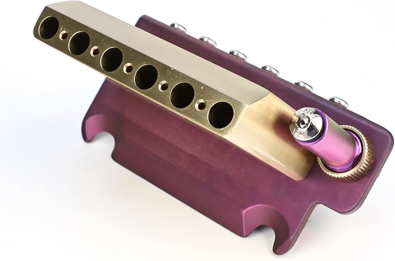 10.8mm Electric Guitar Bridge with Colored Electroplating Titanium Alloy Saddles Plate Brass Block 2-Point Tremolo Bridge Compatible with 6 String Start ST Guitar Replacement Parts(TI-A)