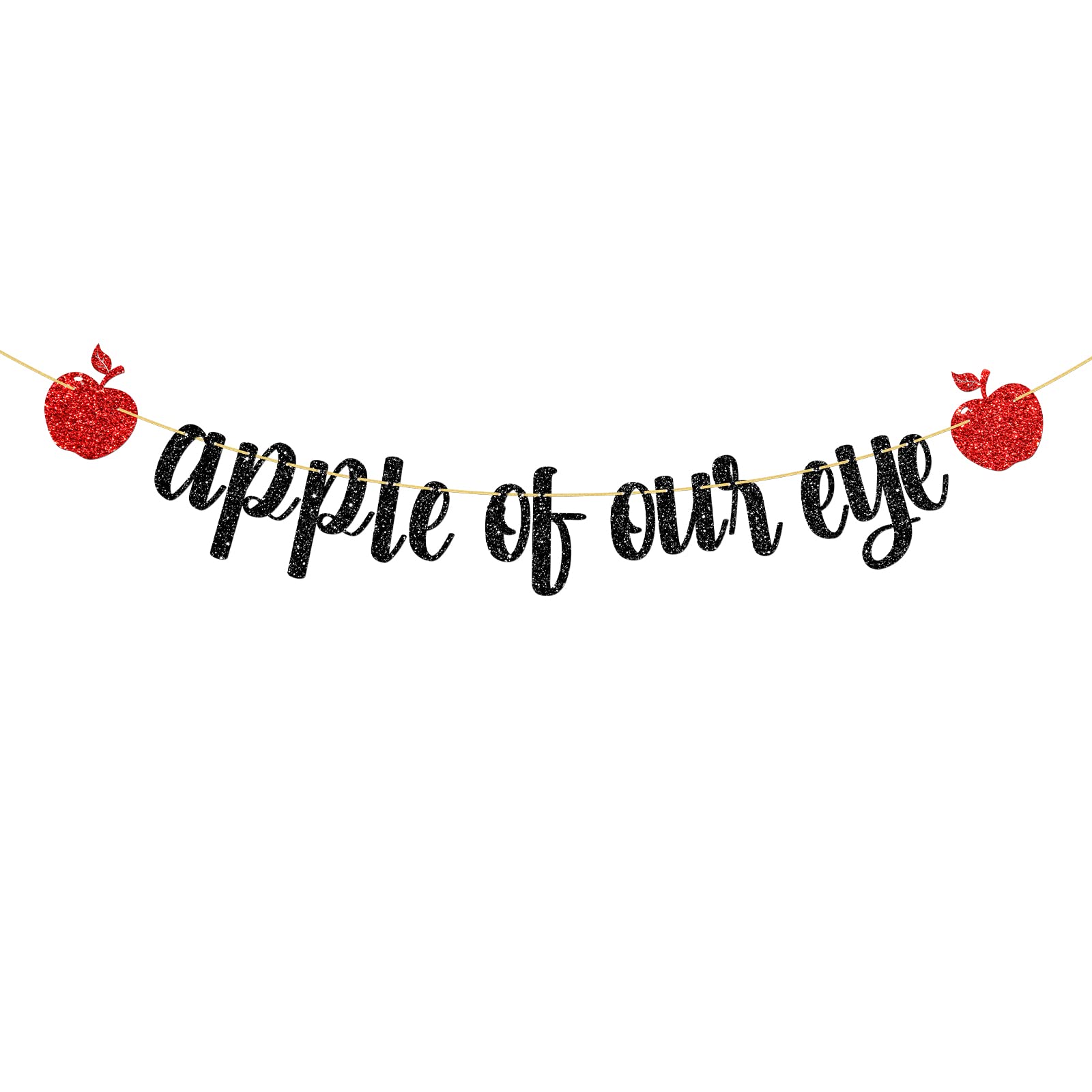 WeBenison Apple of Our Eye Banner / Fruit Apple Theme 1st Birthday Banner / Baby Shower / Wedding / Boys Girls Birthday Party Decoration Supplies Black Glitter