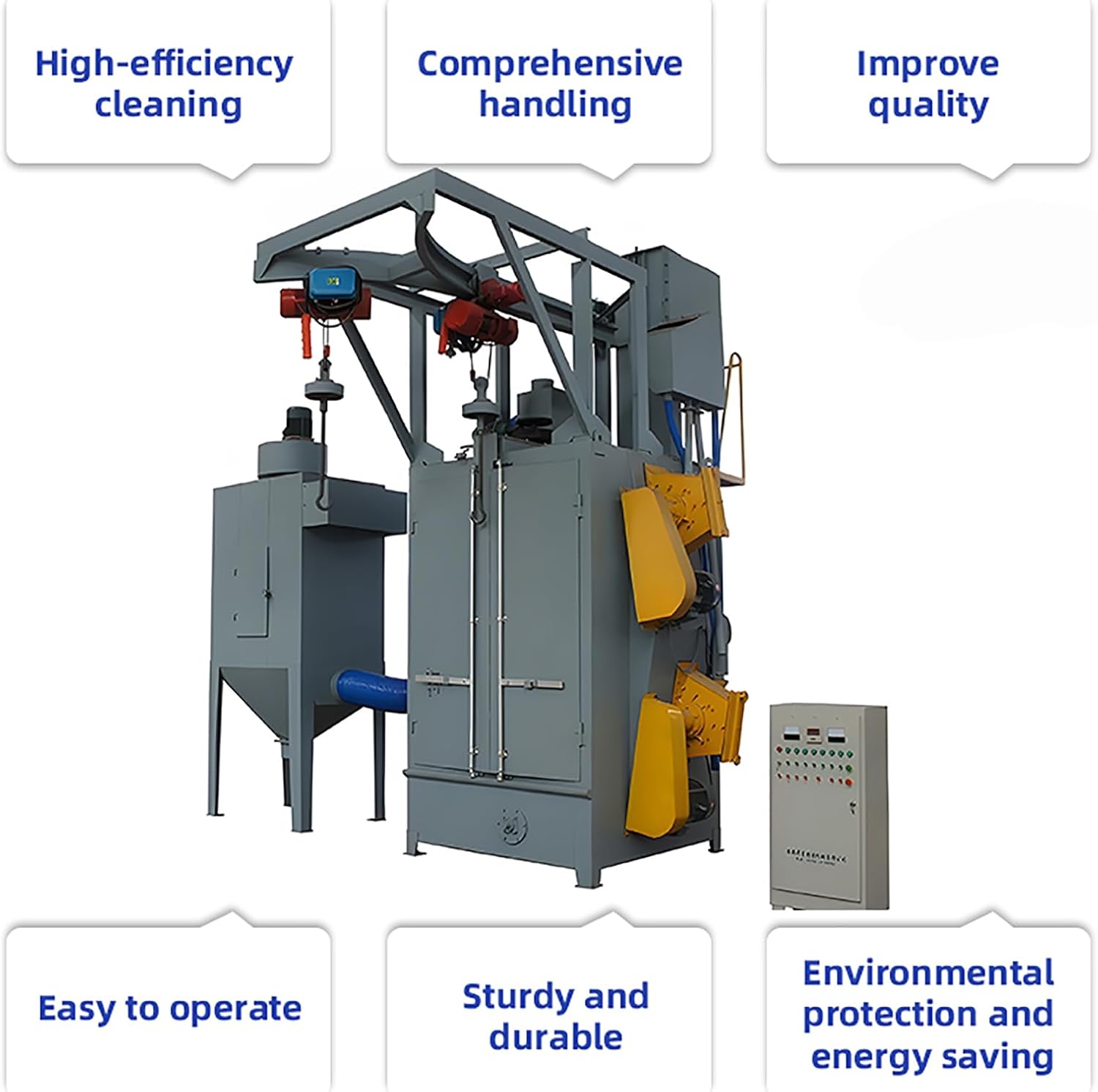 Hook-Type Shot Blasting Machine for Cast Metal Workpieces – Addressing Sand Deposits & Refining Cast Components for Foundry Production Lines, Ferrous & Non-Ferrous Castings Compatible