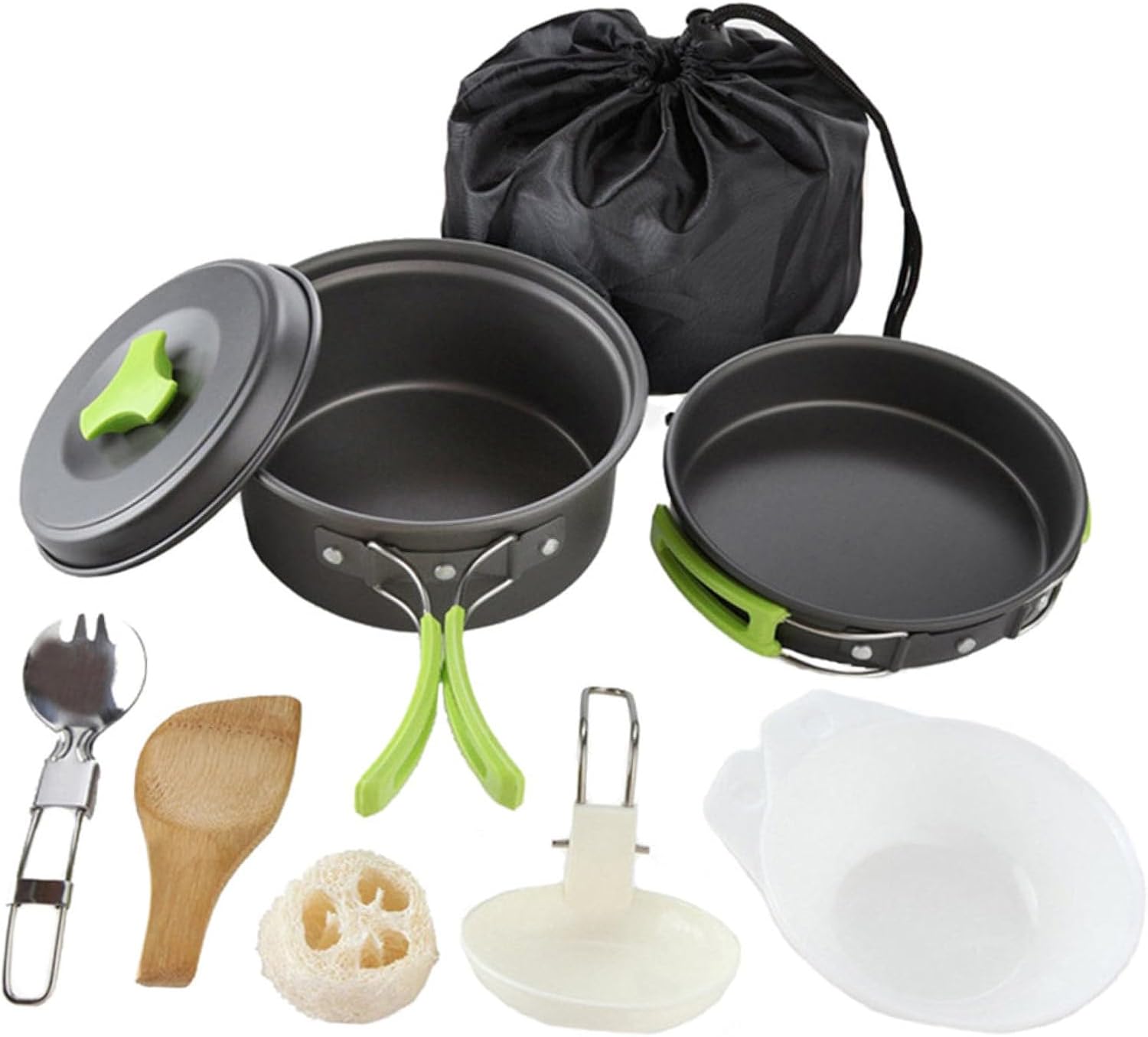 1Set Portable Camping Cookware Hiking Utensils with Handles for Outdoor Activities Durable Wear Resistant Includes Carry Bag for