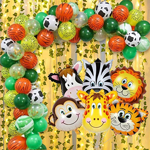 Party Propz Jungle Theme Birthday Party Decorations - 93Pcs Hawaiian Animals Safari Forest Foil Balloons, Printed Balloons, Ivy Garland with Lights for Kids s Bday Parties Supplies Or Baby Shower Themed Décor
