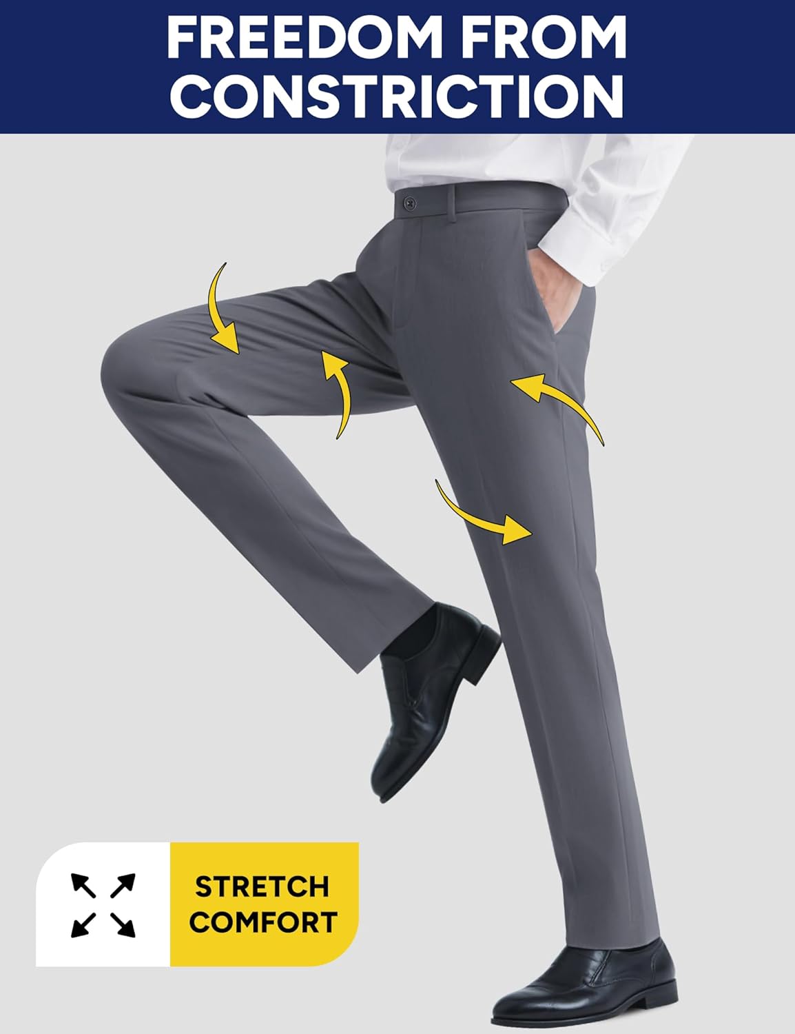 Men's Stretch Dress Pants with Expandable-Waist 3 Fits: Slim Fit/Classic Straight/Big & Tall - Image 2