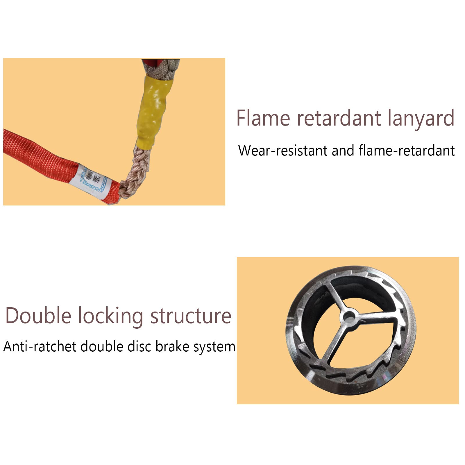 Dispositif Antichute a Rappel Rétractable, 3-20m, Structure à Double Verrouillag Ligne de Vie Auto-Rétractable Antichute Baudrier Escalade Elagage pour la Protection Contre Les Chutes