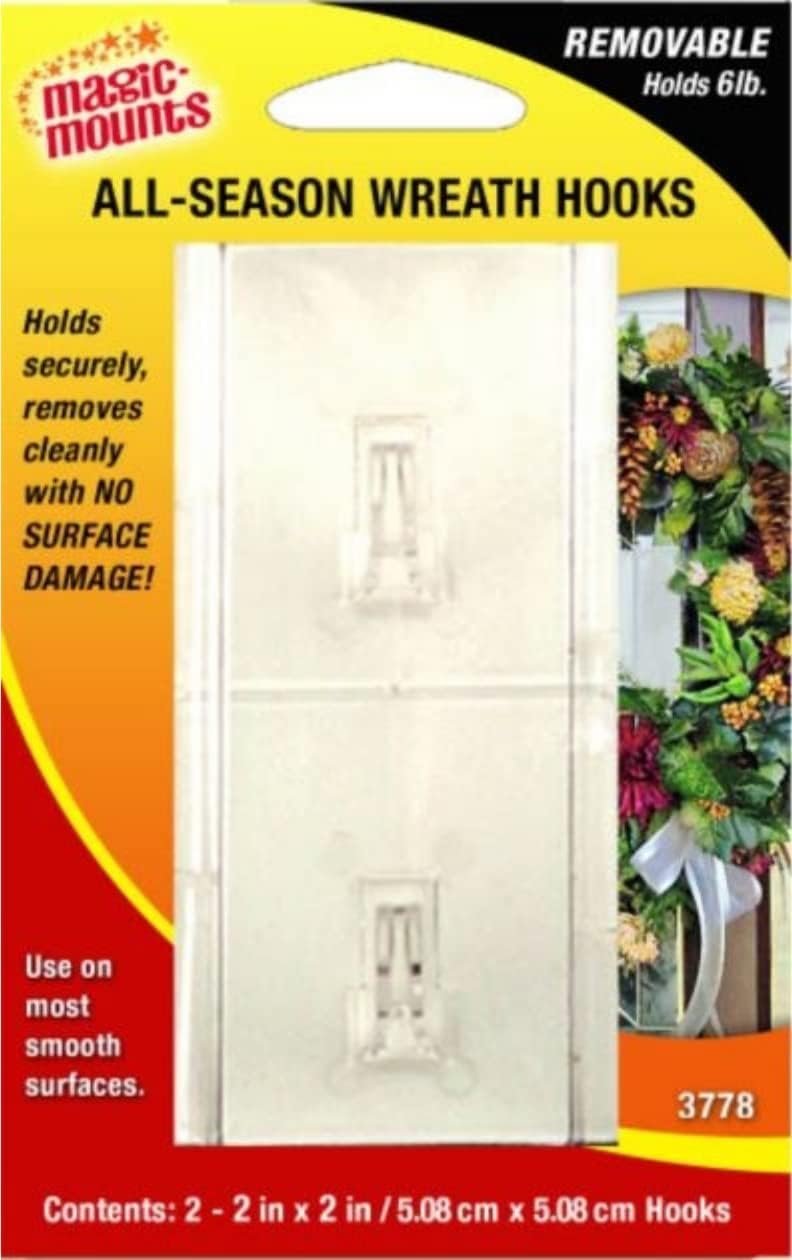 Holiday Helpers Pack of 2 Clear Removable Adhesive Christmas Wreath Hooks Composite Doors Glass Wood