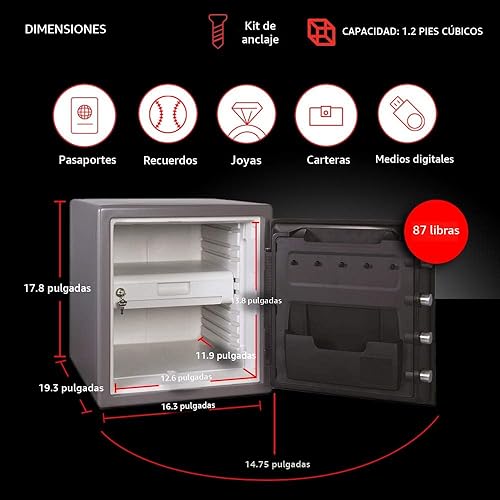 Miniatura 7 de Master Lock, 1.23 pies cúbicos, a prueba de fuego de color gris gun metal, SFW123GDC