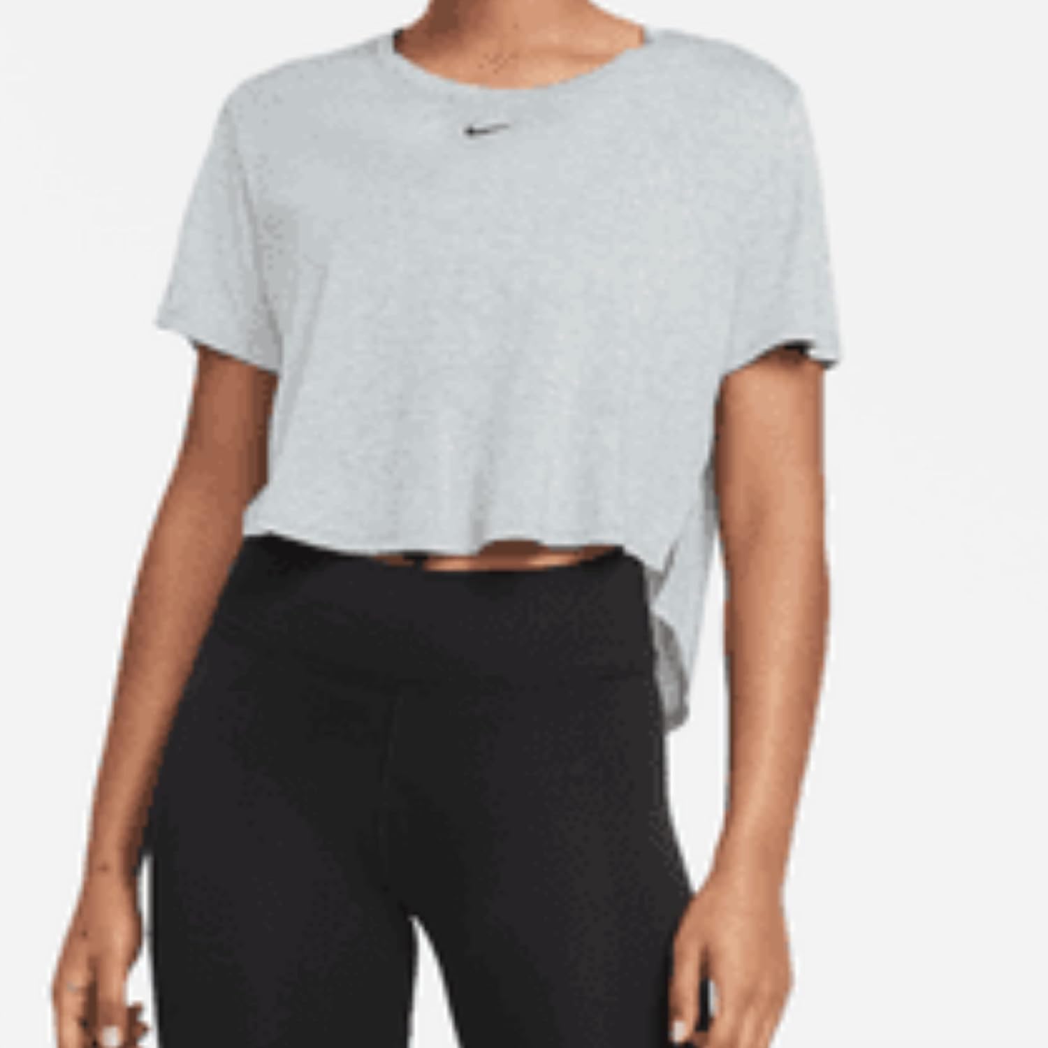 Nike Women's Dri-FIT One Short-Sleeve Cropped Top, Particle Grey/Heather/Black, M