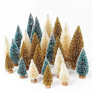AerWo 24PCS Artificial Mini Christmas Trees, Upgrade Sisal Trees with Wood Base Bottle Brush Trees for Christmas Table…