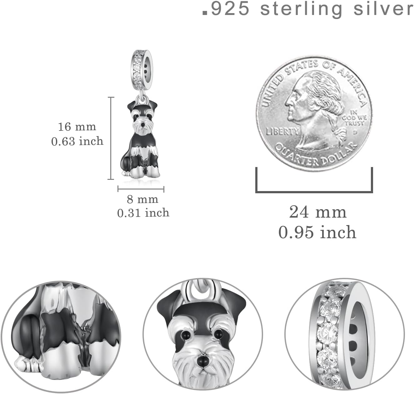 Schnauzer Charm - S925 Sterling Silver Cute Dog Charms for Bracelets - Schnauzer Jewelry Gifts for Women - Image 4