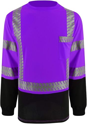 LOVPOSNTY Camisas de seguridad ANSI Clase 3 Hi Vis con tiras reflectantes, camisas de construcción de fondo negro para hombres