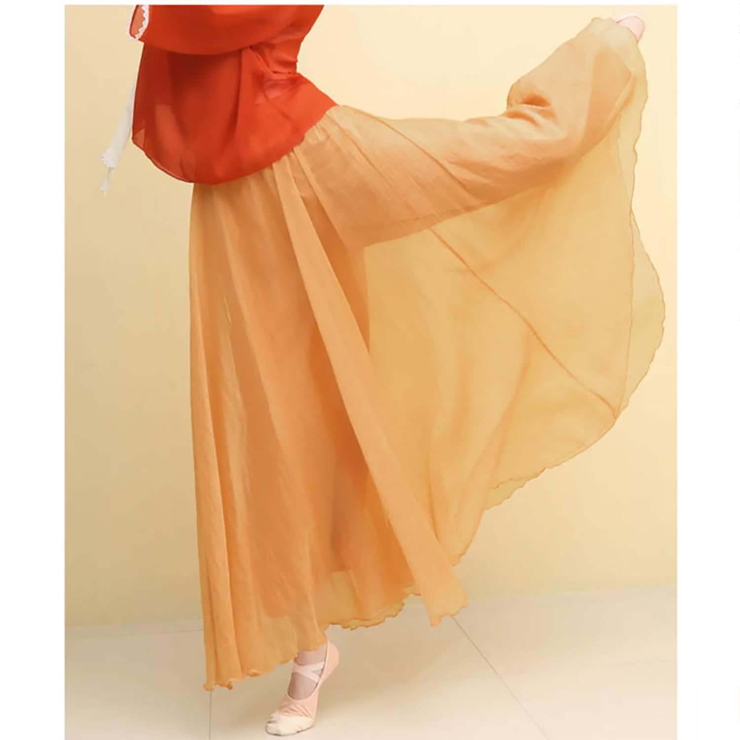 Culottes Larges À Deux Couches en Mousseline Froissée pour Adulte Pantalon Jupe Long Fluide Tenue D'entraînement De Danse Classique Moderne Coupe Ample pour Femme
