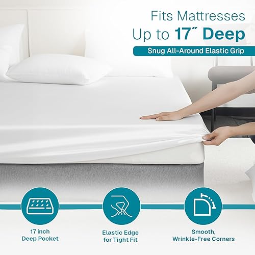 Miniatura 4 de Fabdreams - Juego de sábanas de algodón 100% orgánico, tejido de percal, 4 piezas, 300 hilos, certificado GOTS, transpirable, fresco, acabado de