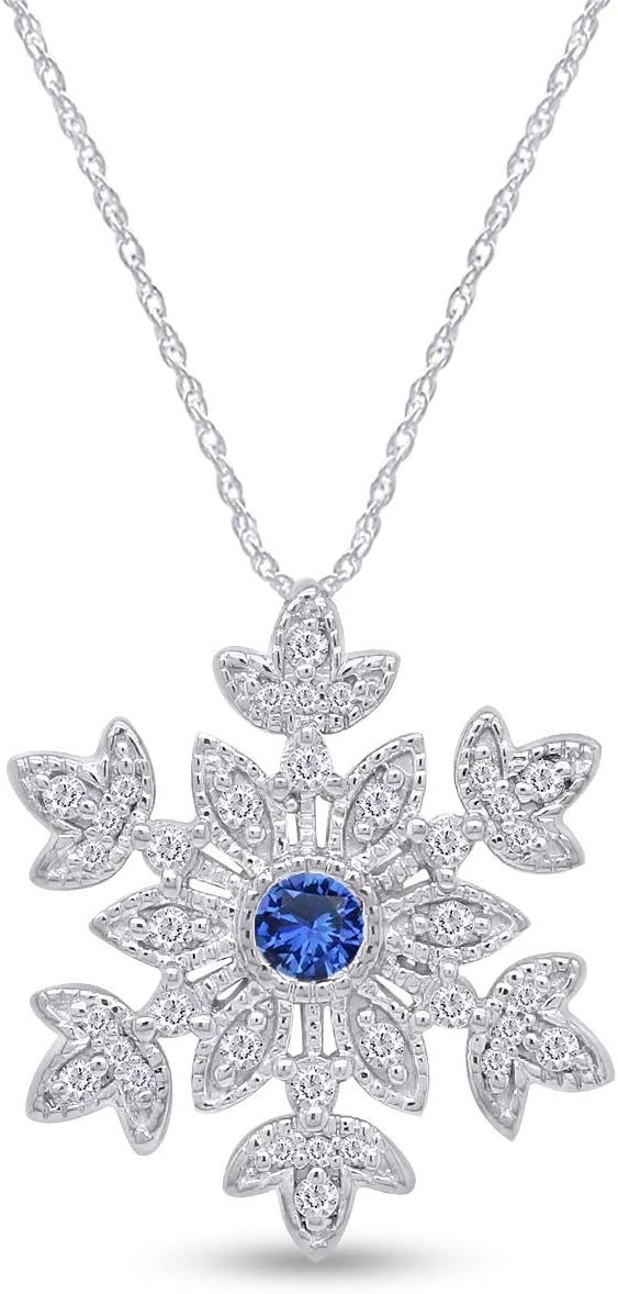 AFFY Round Cut White CZ Snowflake Pendant Necklace in 14K Gold Over Sterling Silver