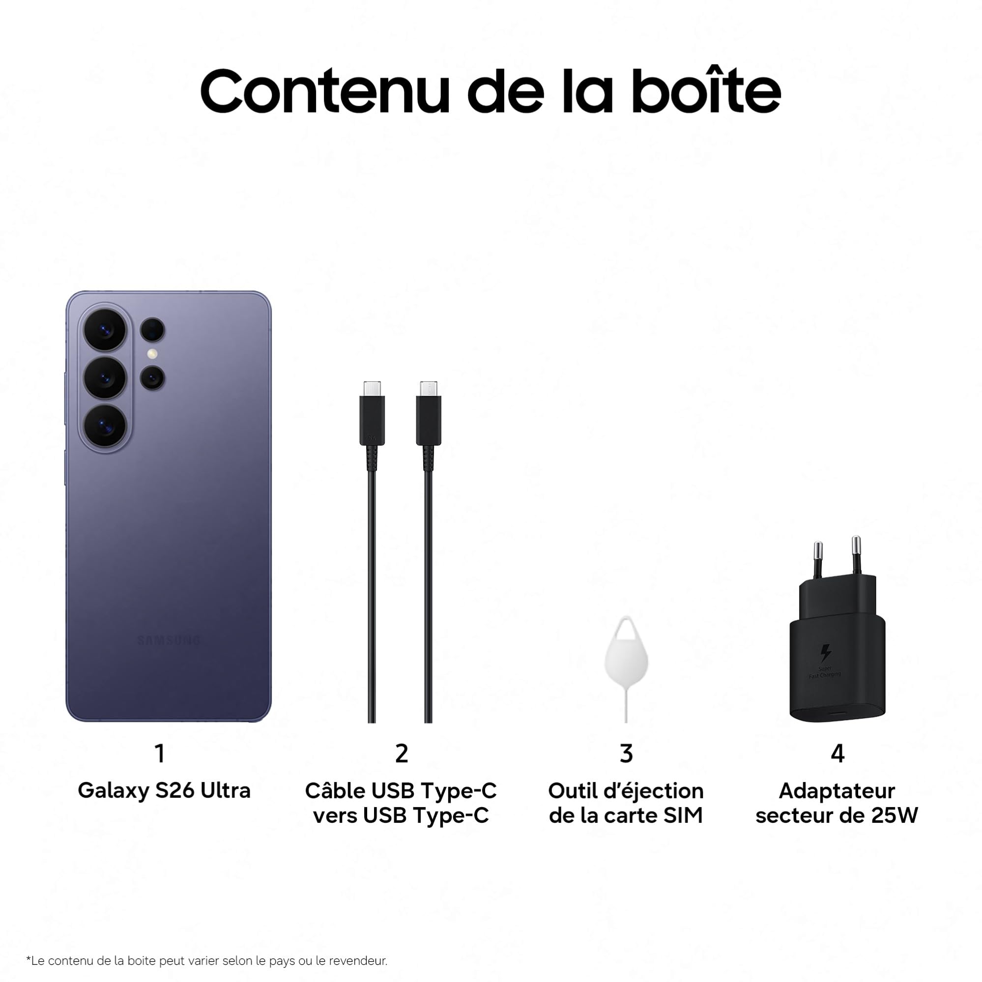Samsung Galaxy S26 Ultra, Smartphone Android 5G avec Galaxy AI, 256 Go, Chargeur Secteur Rapide 25W Inclus, Smartphone déverrouillé, Violet, Version FR