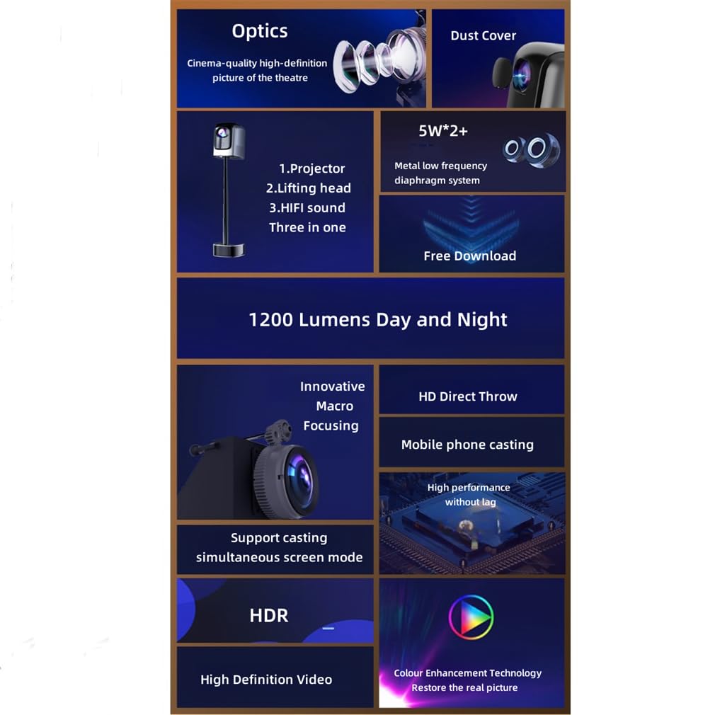 Proiettore Di Home Cinema Portatile All'aperto, Proiettore per Casa Auto Keystone, Correzione Orizzontale Automatica Di Proiettori Intelligenti, Compatibile con Il Telefono