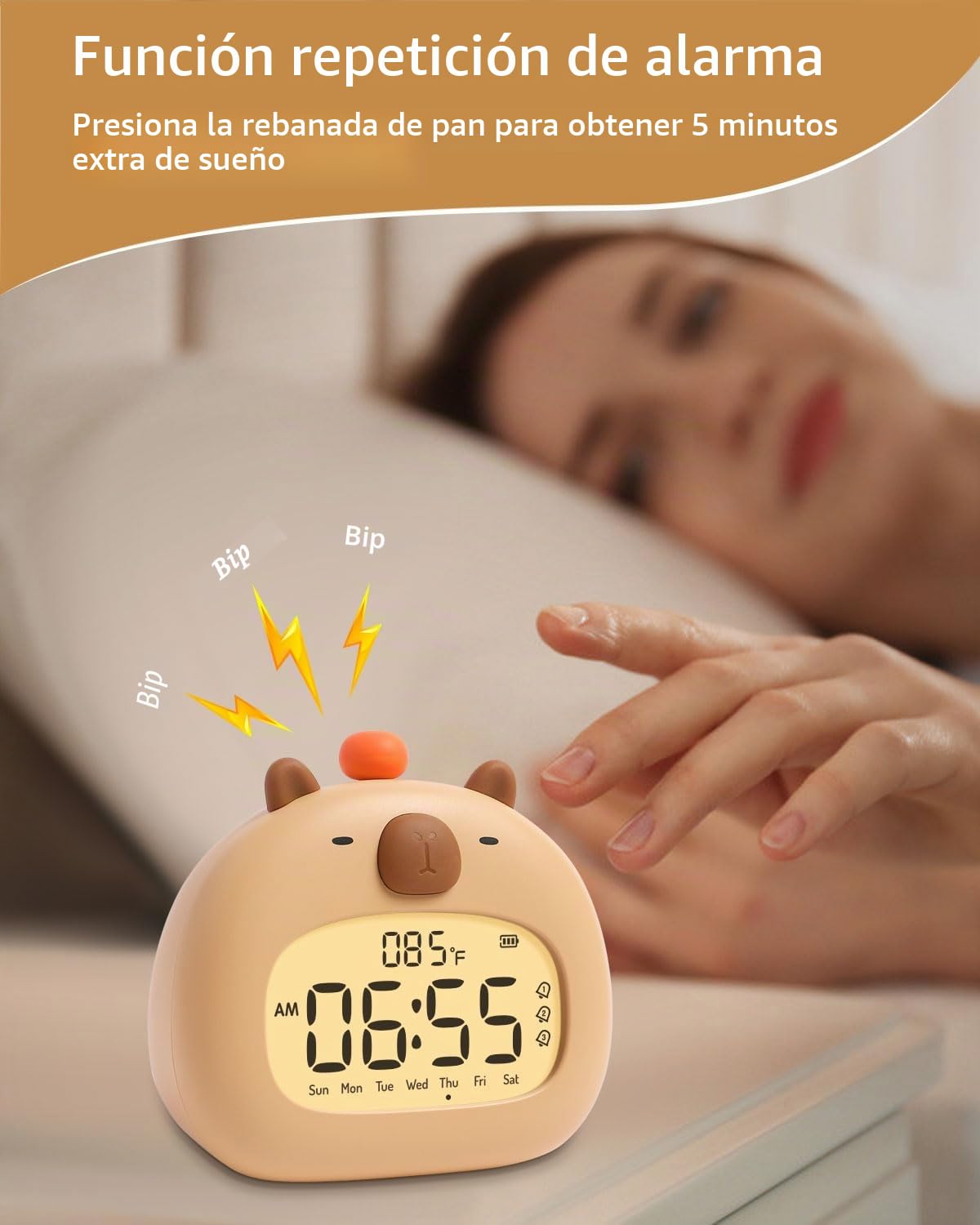 IHALO Capibara Despertador Niño con luz Nocturna,Reloj Despertador Infantil Digital,Niveles de Brillo Ajustables,con indicador de Temperatura,Tres alarmas,Despertador Digital con Función Recargable