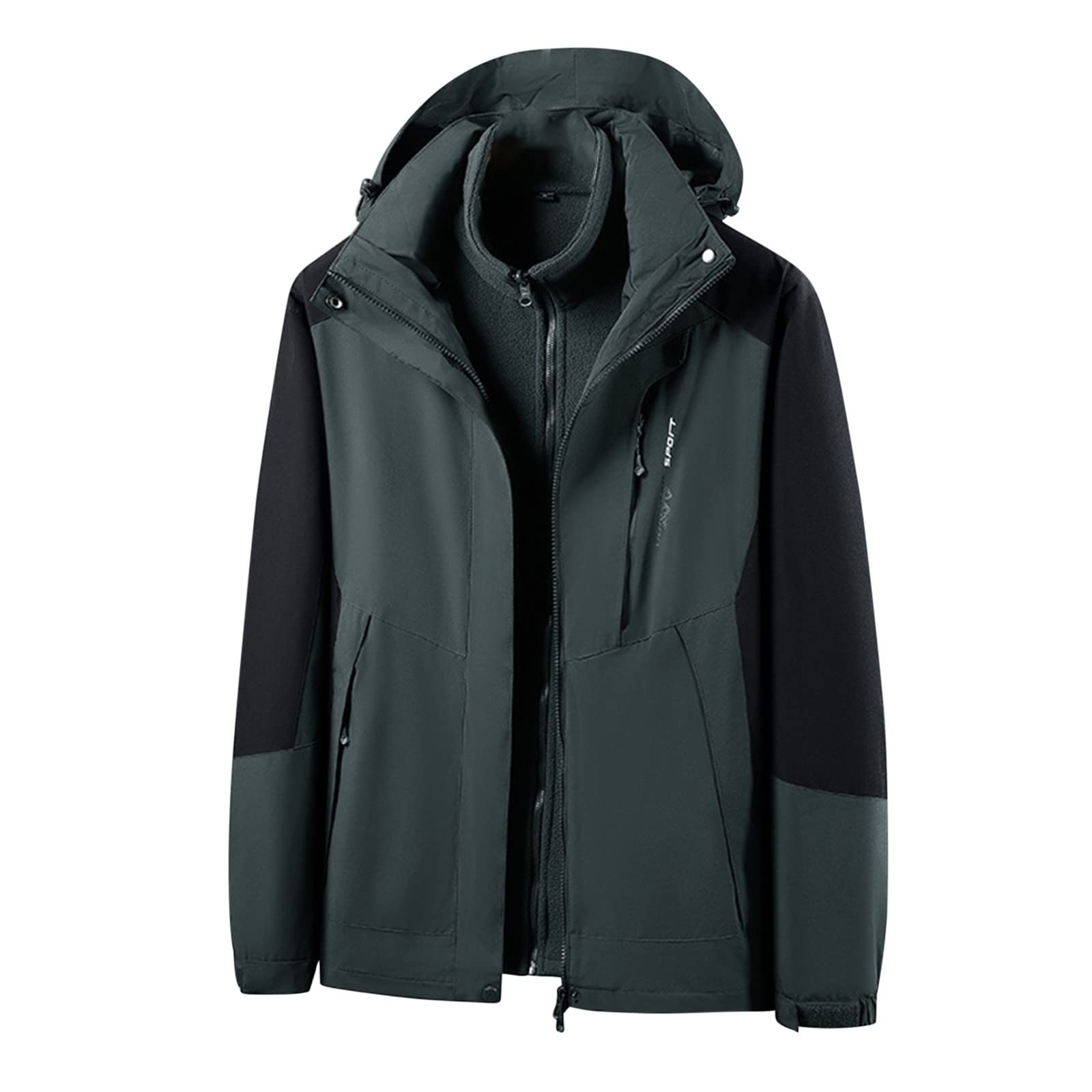Chaqueta impermeable 3 en 1 para hombre, chaqueta resistente al agua, chaqueta cortavientos, desmontable, 2 piezas, chaquetas interiores de forro polar grueso con abrigo con capucha, traje de