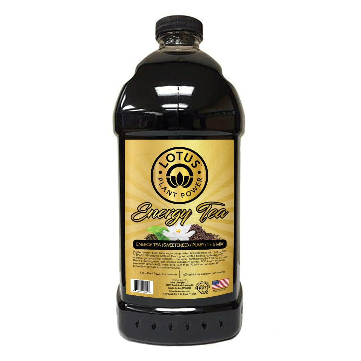 Lotus Energy Tea (Sweetened) | Cane Sugar| 1:5 | Natural Caffeine from Green Coffee Bean | Brewed Black Tea Concentrate