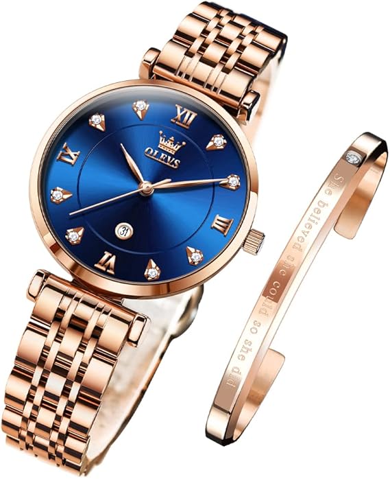 OLEVS Watches for Women Rose Gold Fashion Elegant Dress Diamond Analog