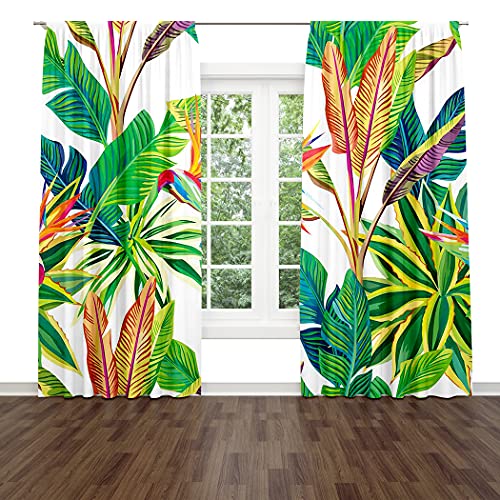 Tropical Plant Window Drapes Curtain Sunny Cheerful Day The Jungle Birds Paradise and Leaves Rod Pocket Drapes Curtain for Living Room Home Decor 26x84 Inches 2 Panels