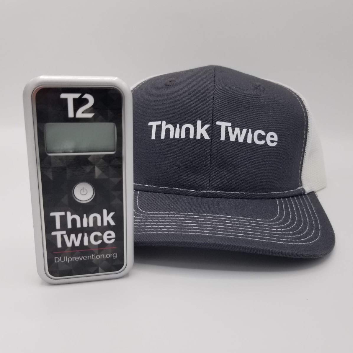 AlcoMate Premium AL7000 Professional Digital Breathalyzer - Easy-Replace - Calibrated Sensor - Bundle with Think Twice Trucker Cap - Grey/White