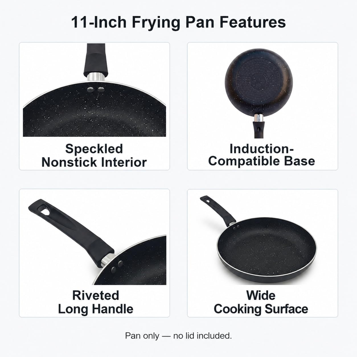 11-Inch Nonstick Frying Pan Skillet, Aluminum Omelet Pan for Eggs, Sauteing and Everyday Cooking, Induction Compatible Cookware for Gas, Electric and Ceramic