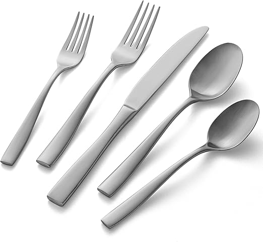 HIKAA 40-Piece Silverware Set Service for 8, Heavy Duty Stainless Steel Flatware Set with Extra Thickness, Matte Satin Cutlery Set Dishwasher Safe