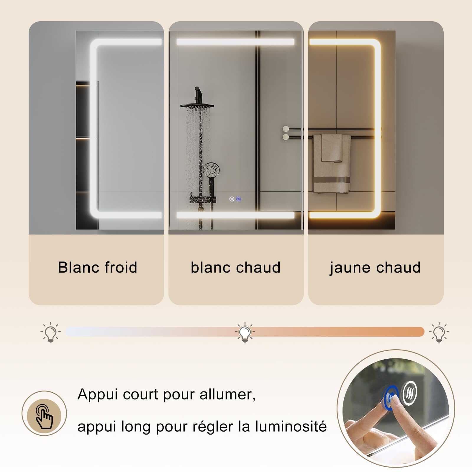 TRIUMPHKEY Armoire de Toilette avec Éclairage, 120 x 75 cm, Design Pliant 3 Panneaux, LED Dimmable, Charnières à Fermeture Douce, Anti-Buée, Prises Intégrées & USB, 5 Niveaux de Rangement