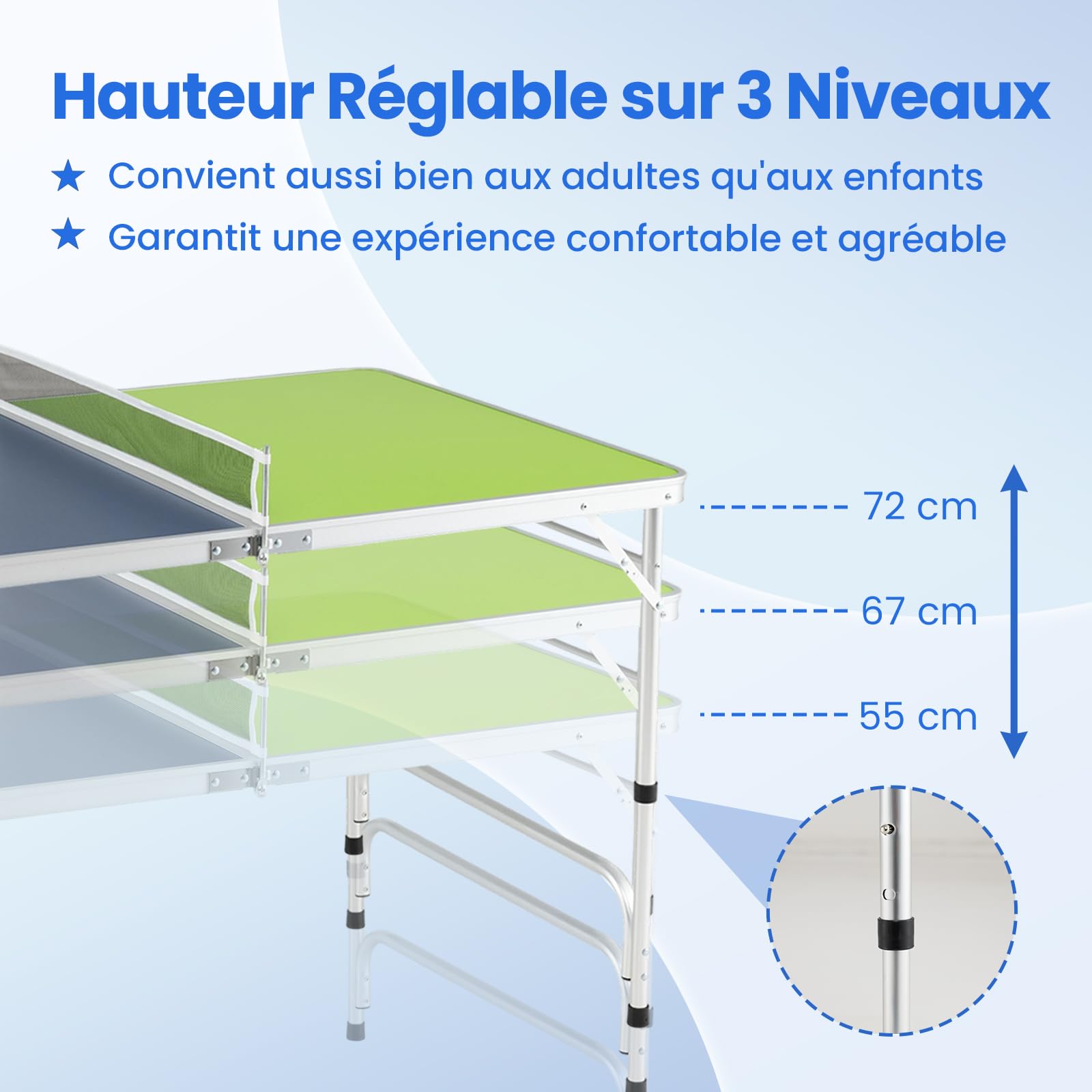 COSTWAY Table de Ping-Pong Pliable 120 x 76 cm, Set Mini Tennis Table Peu Encombrante avec Filet 2 Raquettes 2 Balles Hauteur Réglable 3 Niveaux, Cadre en Aluminium, pour Extérieur Intérieur