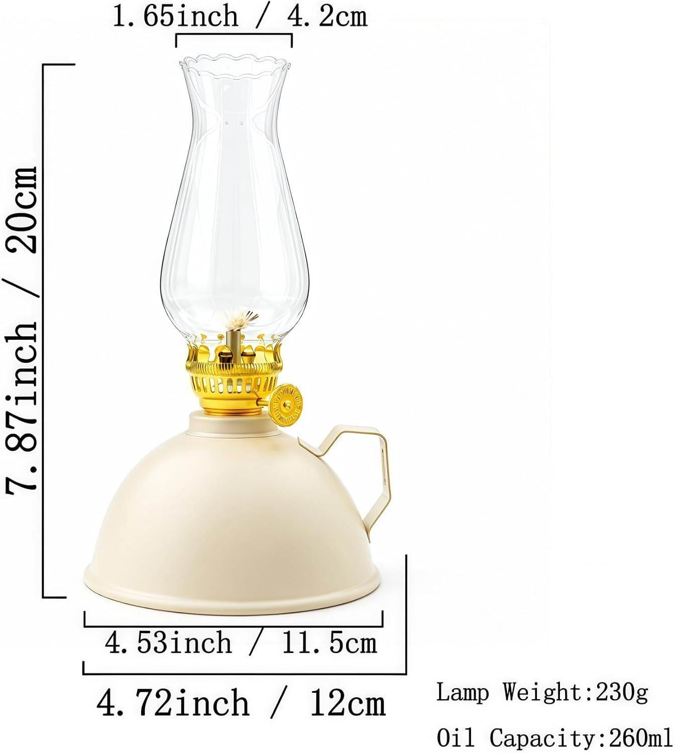 Vintage Glass Oil Lamp, Retro Kerosene Hurricane Lantern with Metal Base, Farmhouse Decorative Table Lamp for Indoor Home Decor, Camping & Emergency Lighting(Cream)