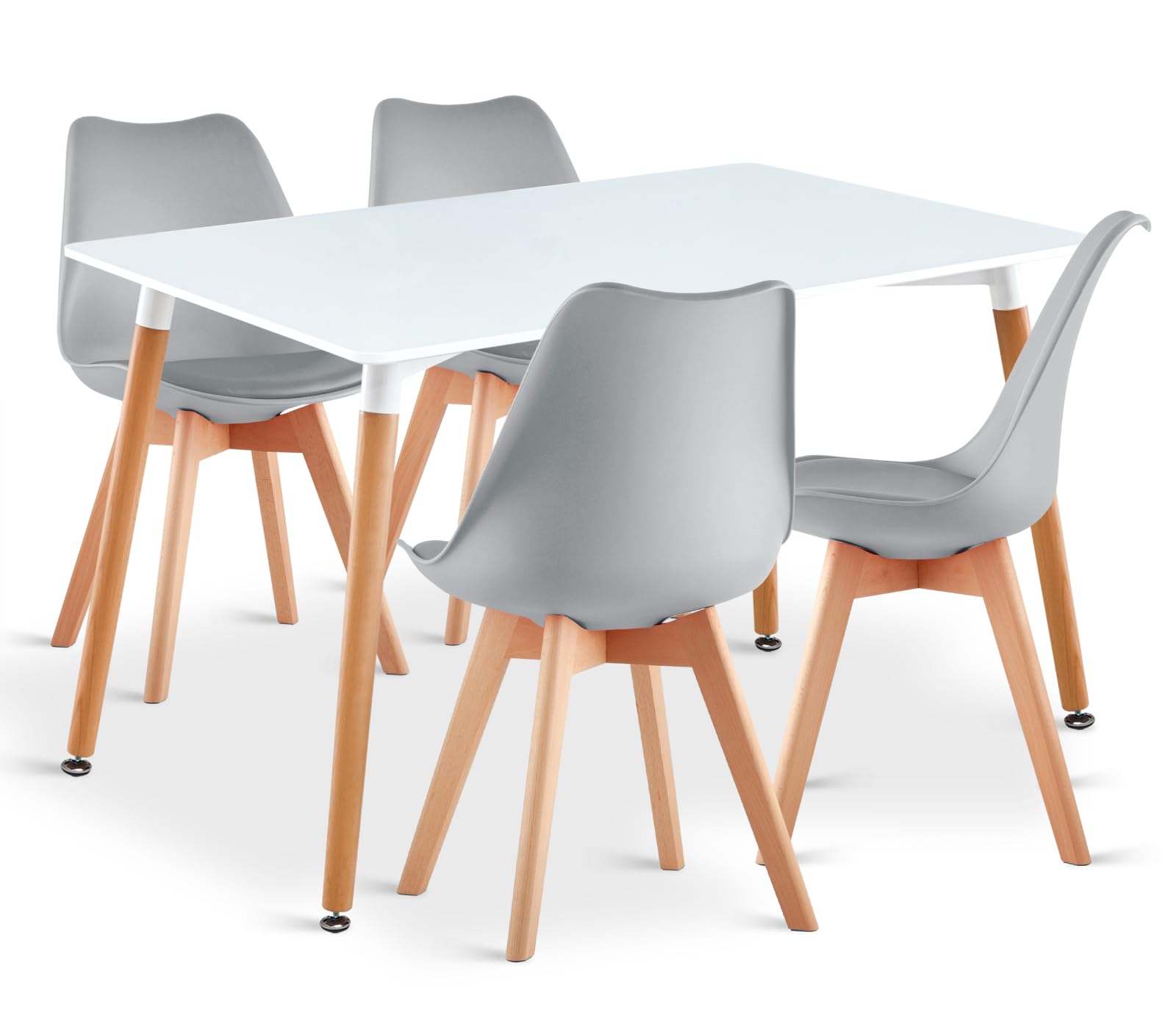 Dining Table and Chairs Set 4 - Dining Table and Chairs - Set of Kitchen Table and 4 Soft Padded Seat Wooden Legs - Modern and Contemporary Dining Room Sets