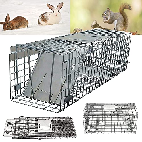 24 inch Large One-door Humane Mouse Traps Cat Trap Garden Rat Rabbit Trap for Bird Cat Dormouse Similar Sized Wildlife,Folding Galvanised Mesh Live Animal Catcher for Indoors Outdoors,with Handle