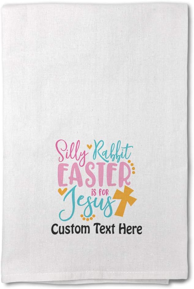 Style In Print Easter Custom Decor Flour Kitchen Towels Silly Rabbit is for Jesus Cross Cleaning Supplies Dish Personalized Text Here
