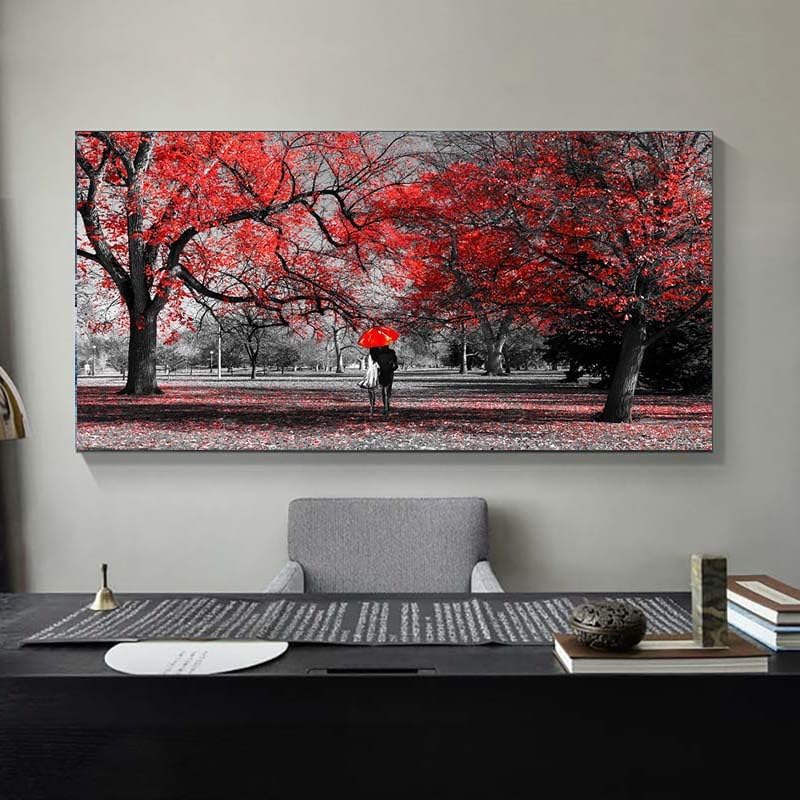 Miniatura 3 de Bamdeya Arte de pared para dormitorio, decoración de pared en blanco y negro, rojo, paisaje, árbol, impresiones artísticas, lienzo, pintura, obra de
