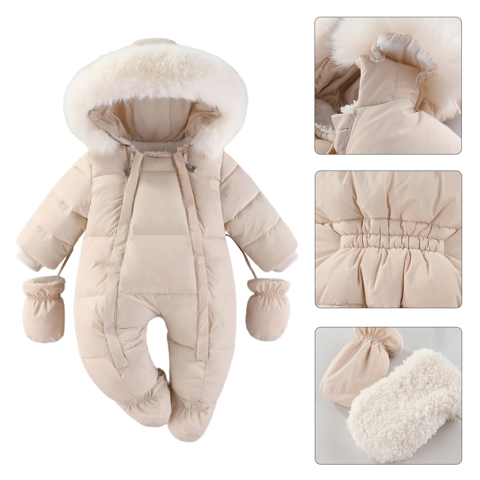 Winter Neugeborene Baby Kleidung Dicker Strampler Langarm Kapuze Overall mit abnehmbaren Handschuhen für 6-24 Monate