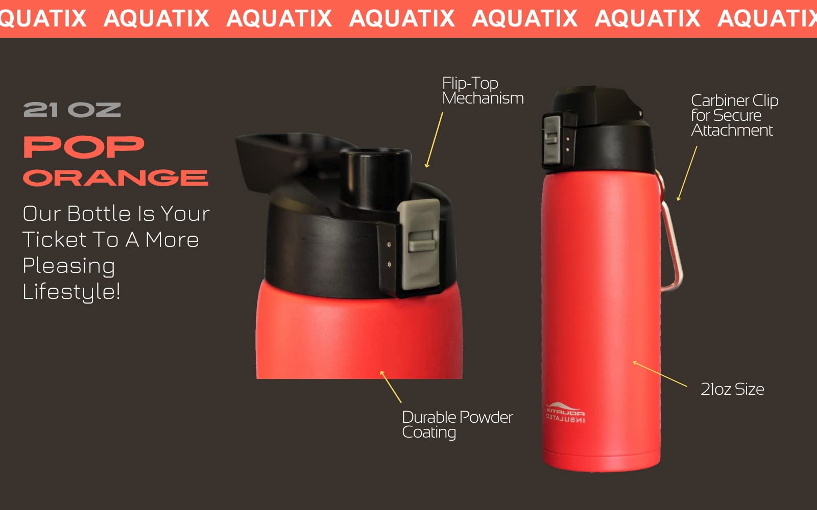 Aquatix Sport-Trinkflasche aus reinem Edelstahl, doppelwandig, vakuumisoliert, mit praktischem Klappverschluss, hält Getränke 24 Stunden kalt, 6 Stunden heiß