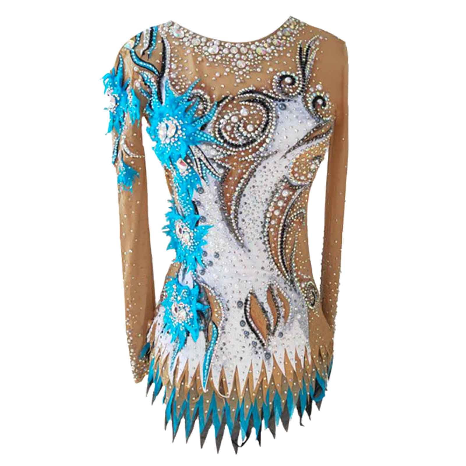 Body Da Ginnastica Ritmica for Donna E Ragazza, Body Da Ginnastica Con Decorazione Di Strass A Maniche Lunghe