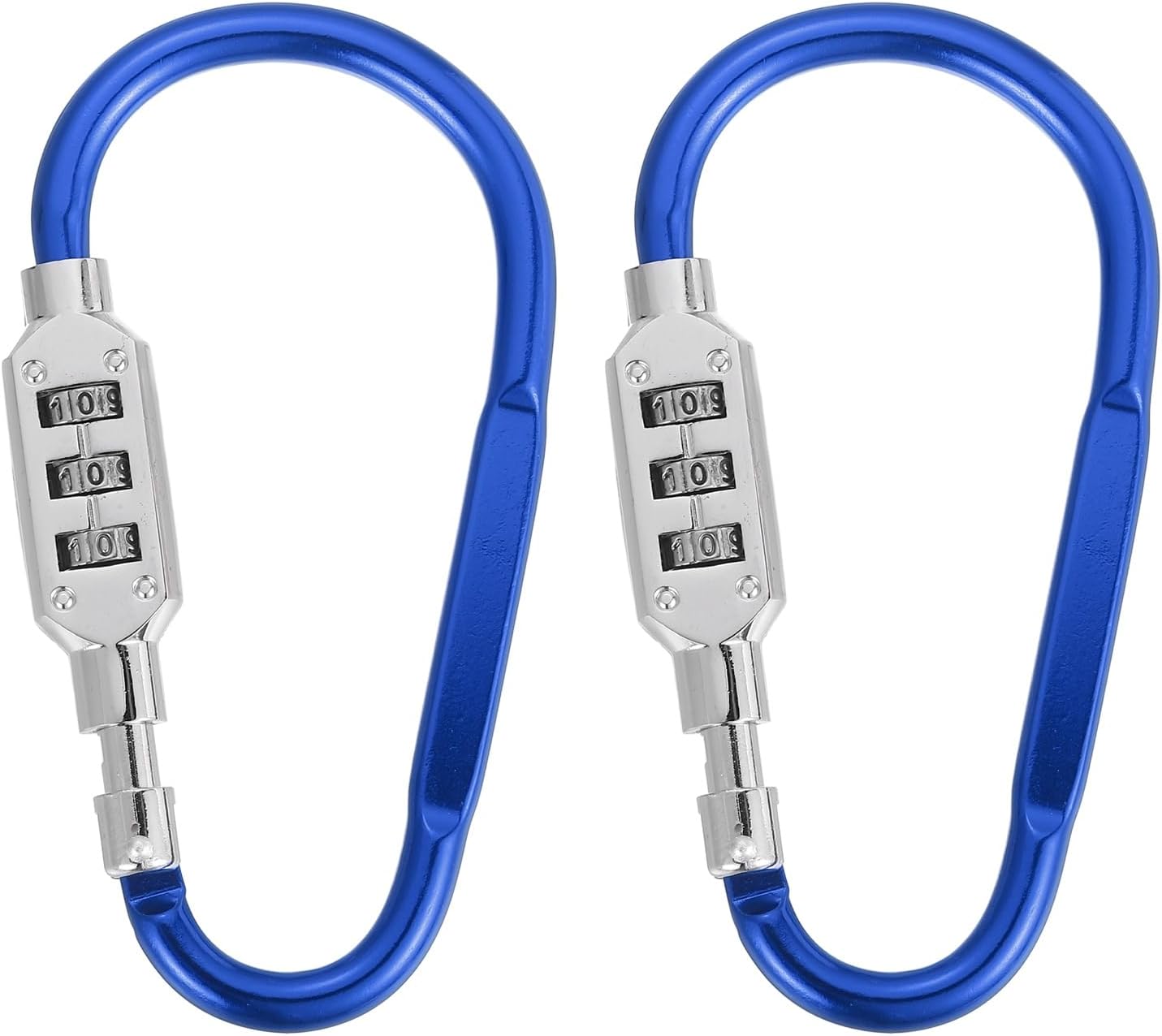 PATIKIL D-Shaped Code Combination Lock, (4.8" x 2.4", Blue)(2 Pcs), Zinc Alloy 3-Digit Combo D-Ring Clip Locking Keychain, Suit for - Bicycles/Motorcycle/Suitcase/Backpack