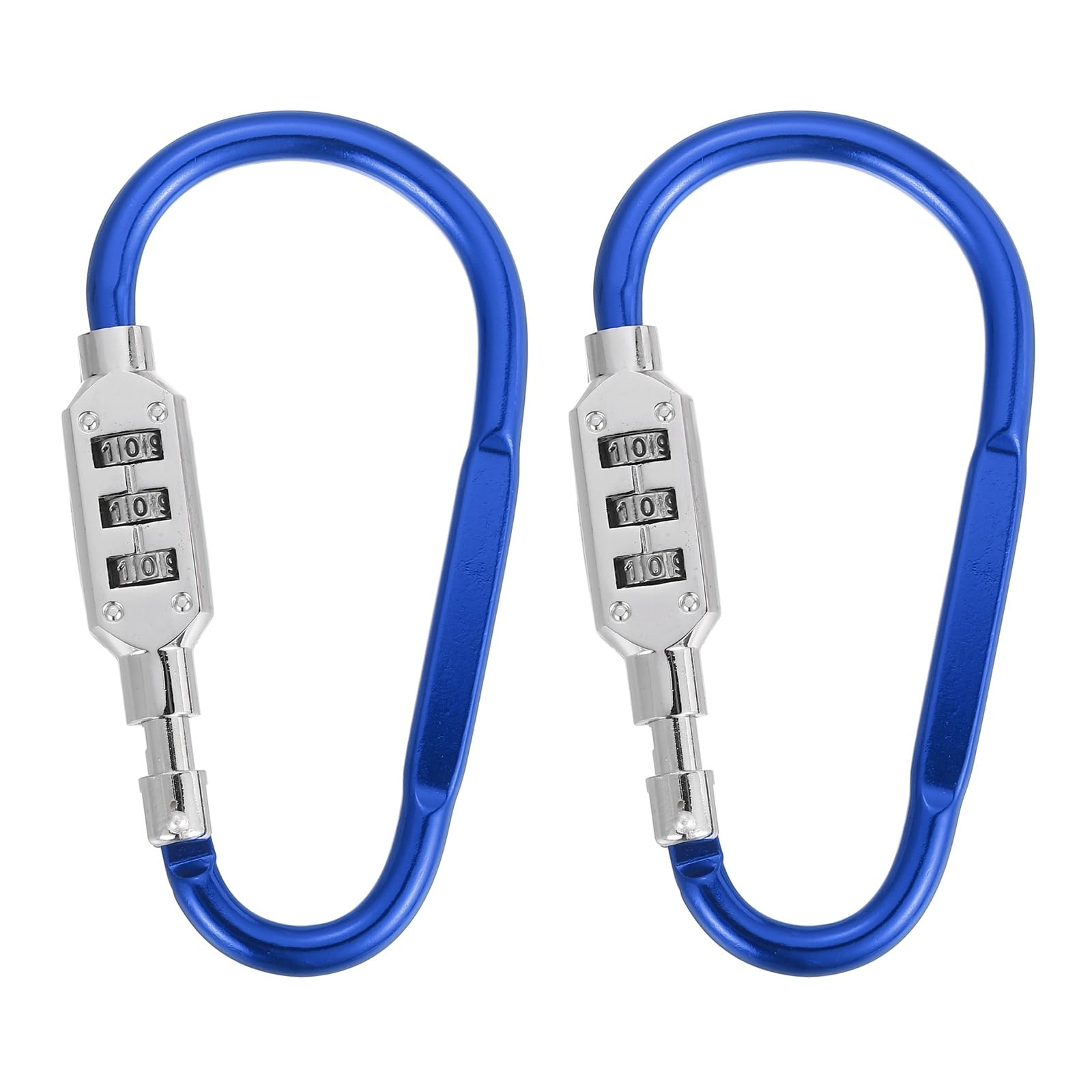 PATIKIL D-Shaped Code Combination Lock, (4.8" x 2.4", Blue)(2 Pcs), Zinc Alloy 3-Digit Combo D-Ring Clip Locking Keychain, Suit for - Bicycles/Motorcycle/Suitcase/Backpack
