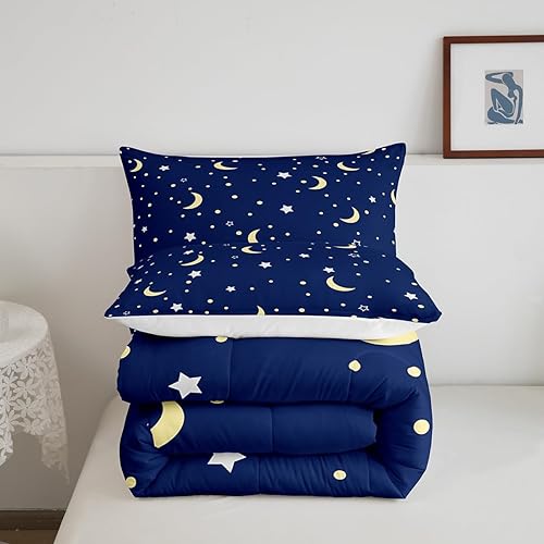 Miniatura 5 de Erosebridal Juego de ropa de cama de galaxia para niños, decoración de dormitorio, elegante juego de edredón de cielo estrellado, tamaño individual,