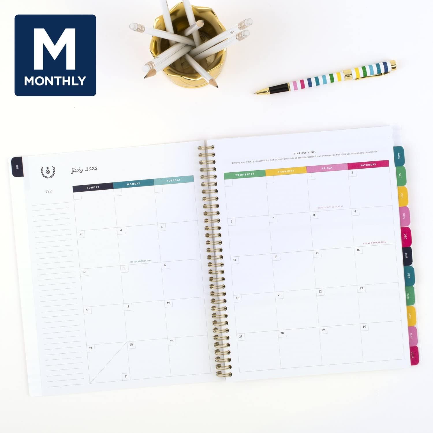 AT-A-GLANCE 2022-2023 Planner, Weekly & Monthly Academic, 8-1/2" x 11", Large, Simplified by Emily Ley, Happy Stripe (EL80-905A) : Everything Else