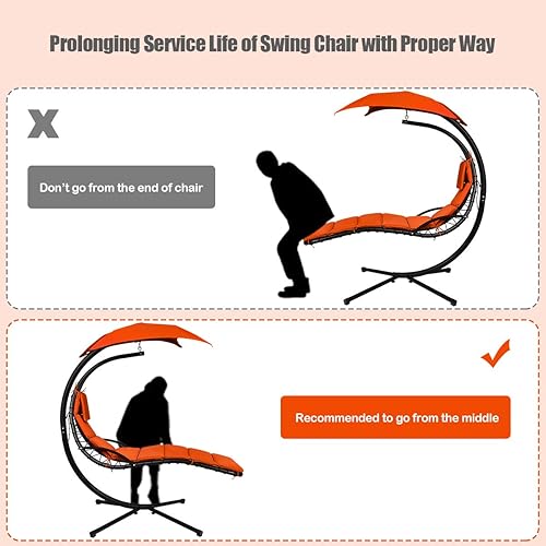 Miniatura 5 de Safstar - Silla hamaca con soporte, tumbona colgante con toldo extraíble y almohada integrada, columpio para colgar al aire libre, tumbona curva