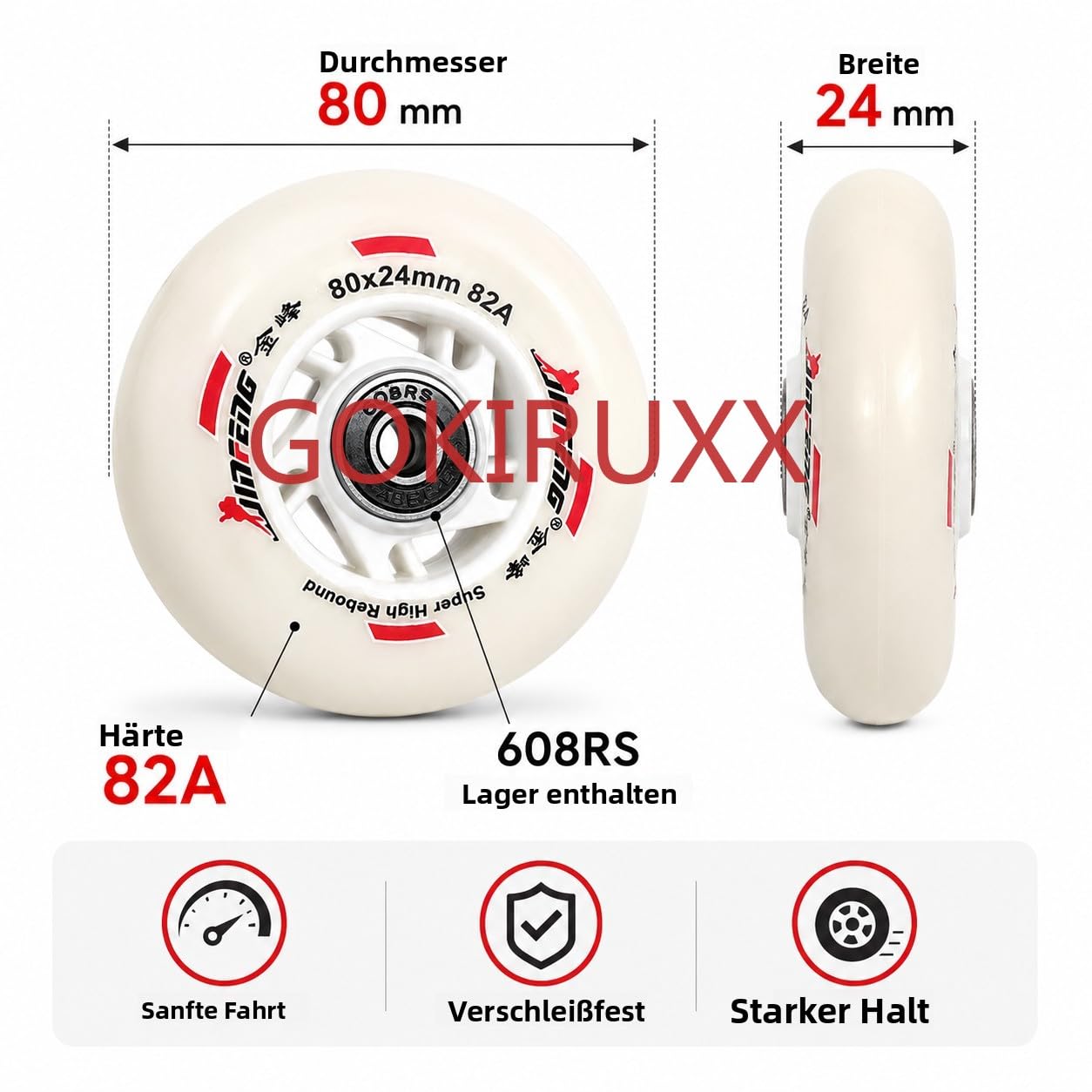 8er Set Inline Skate Rollen 72mm 76mm 80mm, 85A PU Ersatzrollen mit 608RS Kugellagern, High Rebound Skate Wheels für Indoor Outdoor Skating, Fitness Skates, Hockey Skates & Freizeitskates (80mm)